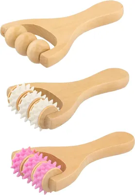 Produktbild von Handmassagegerät 3 Holzrollen, Massagegerät mit Griff, für Heimgebrauch