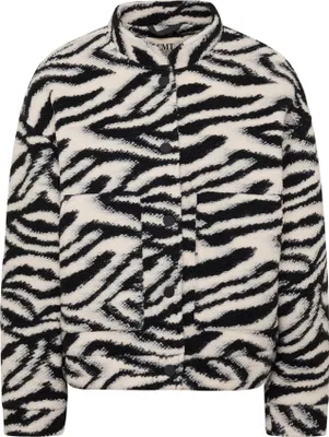 Produktbild von Wärmende schwarze Jacke mit Zebra-Print, Stehkragen und Pattentaschen Größe 46