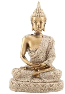 Productafbeelding van Goldschwarze, zittende Boeddha - Handgemaakt van zandsteen - Decoratieve tafelbeeld - 11 cm