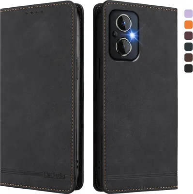Image de Etui pour Oppo Reno7 Z 5G/Reno7 Lite/Reno7 4G/Reno8 4G/Reno8 Z/Reno8 Lite, étui rétro en cuirPolyuréthaneavec support et fentes pour cartes de crédit Noir