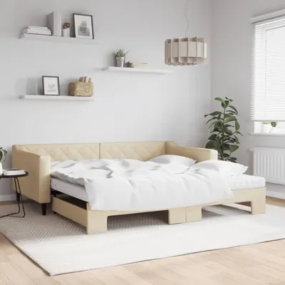 Image de Maison Exclusive - Canapé-lit convertible avec matelas, couleur crème, 100 x 200 cm, tissu