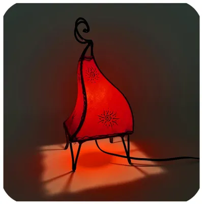 Image de Lampe orientale Lampe henné marocain en cuir Lampe de table Lampadaire Mellah Soleil 35-38 cm, rouge