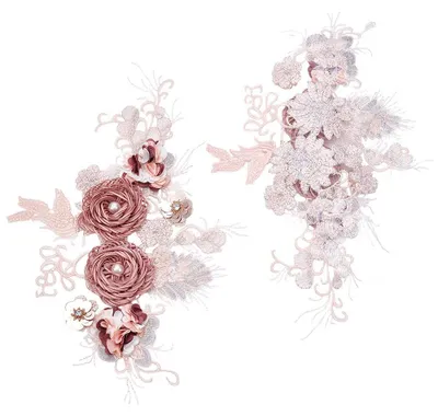 2er-Set Blumen-Patches, Polyester, 350x228 mm, Rosébraun