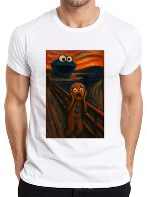 Immagine prodotto di Maglietta da uomo Gingerbread Man Scream Cookie Monster Evening Red Scary Carnival Shrovetide, Bianco, M