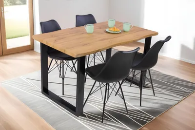 Produktbild von Esstisch Baumkante Holz-Optik Wildeiche 140 x 80 U-Gestell schwarz JOSY, KI-generiertes Bild