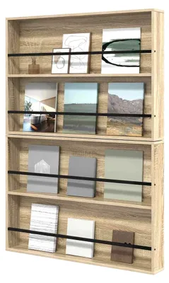 Produktbild von Zeitschriftenhalter aus Holzwerkstoff in Sonoma-Eiche, Wandmontage, mit 2 Regalen, 100x12x70 cm