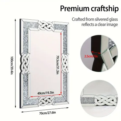Obrázok produktu pre Veľké nástenné zrkadlo - Nástenné zrkadlo - Zrkadlo - Dizajnové zrkadlo - Obdĺžnikové zrkadlo - 99x70 cm