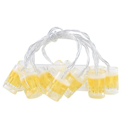 Produktbild von LED Bierglas-Lichterkette, 1,5 m, 10 warmweiße LEDs, batteriebetrieben, dekorative Beleuchtung für Bar, Party und Zuhause