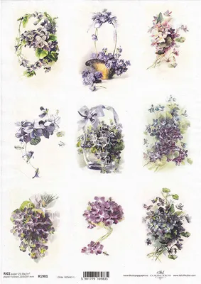 Immagine prodotto di ITD carta di riso decoupage tecnica artigianale tovagliolo di carta, A4 R1981 fiori di primavera, violette