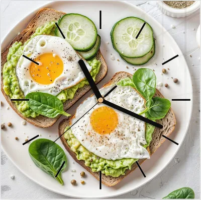 Produktbild von Wanduhr aus Glas mit Motiv Brot und Avocado- 30 x 30 cm - inkl. Aufhängesystem