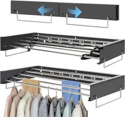 Produktbild von Wandkleiderständer – Faltbarer Wäscheständer – Platzsparend – Klappbares Design – 80 cm ausziehbar – Schwarz