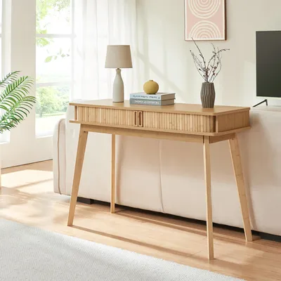 Zdjęcie produktu dla Stolik konsolowy „Tysvær” z 2 drzwiami, 110 x 40 x 78 cm, bambus