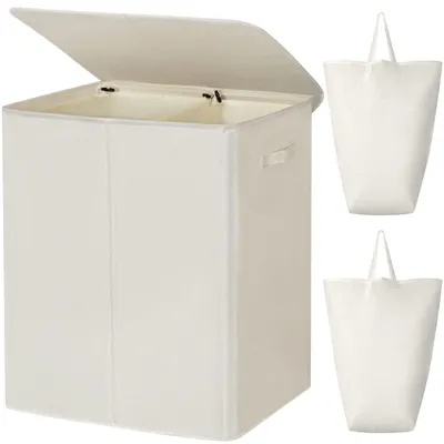 Productafbeelding van WOWLIVE wasmand met dubbele compartimenten, 154 liter, met deksel en afneembare waszakken, groot formaat