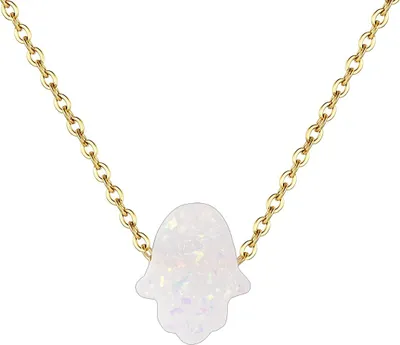 Produktbild von Karisma Damen Edelstahl Gold Collier Anhänger Kette - Halskette Opal Fatimas Hand Hamsa - YLK105 - Grün Opal