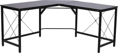 Obrázek produktu pro Moderní rohový stůl – počítačový stůl ve tvaru L – kovová konstrukce – nosnost 70 kg – 150 x 150 x 76 cm – nutná montáž – černý