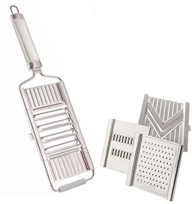 Produktbild von Ibenzoa® Gemüsehobel – multifunktionaler Edelstahl‑Schneider mit 4 doppelt gezackten Klingen, V‑Hobel, Julienneschneider, Parmesan‑Reibe & Resthalter
