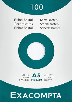 Produktbild von Exacompta 13808B 100er Pack Karteikarten liniert DIN A5 in Kartonschachtel 14,8 x 21cm ideal für die Schule und Universität zum Lernen weiß