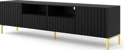 Obrázek produktu pro TV skříňka WAVE 2D2S 200 cm ČERNÁ MATNÁ Nízká deska 2 dvířka 2 zásuvky s frézovanými čely Spodní skříňka z MDF TV skříňka BEIGE GOLDEN