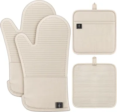 Imagen del producto de Juego de 4 guantes y posavasos de silicona, resistentes al calor, para la cocina