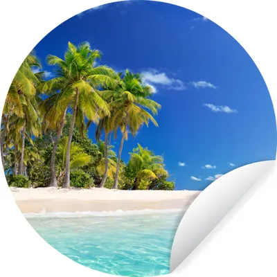 Produktbild von MuchoWow® Runde Wandtattoo - Wandsticker Tapete Aufkleber Strand - Meer - Palme - Sonne - Sommer Ø 50 cm Selbstklebend und Repositionierbar - Wandaufkleber - Kreis - Wand Kreis - Wand Bild - Foto Tapete - Selbstklebende - Wohnzimmerdekoration - Wand Dekoration - Kinderzimmer