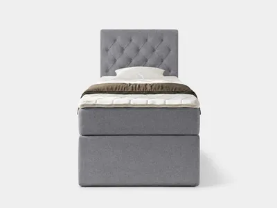 Produktbild von NORDELO Boxspringbett ELEGANTE 120x200 cm NEW VELO Velvet Grau Komplett-Set gepolstertes Einzelbett mit Stauraum, Matratze und 4 cm Visco-Topper, Bonellfederkernmatratze, T30-Schaum