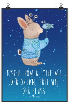 Produktbild von Mr. & Mrs. Panda Bild Fische Astrologie DIN A0 - Sternenhimmel Blau - Geschenk, Geschenkidee Zum Geburtstag, Wandbild, Fischer, Sternzeichen, wandkunst, wanddeko, drucke