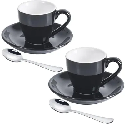 Productafbeelding van Espressokopjes met schoteltjes en lepeltjes, 80 ml, set van 2, zwart