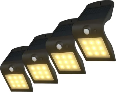 Obrázek produktu pro Solární nástěnná lampa - Venkovní světlo se senzorem - Osvětlení zahrady - Chytrý senzor pohybu - 4 kusy - Černá barva