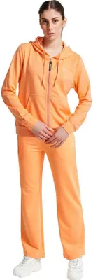Produktbild von ATHL DPT. Damen modischer Sportanzug/Set aus Sweatjacke mit Kapuze und Jogginghose mit Bündchen, Orange leicht wide leg, Gr. L