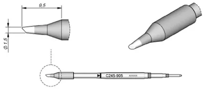 Zdjęcie produktu dla JBC grot lutowniczy serii C245, okrągły, C245905/Ø 1,5 mm, ścięty C245905