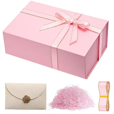 Image de Coffret cadeau, fermeture magnétique, modèle pliable, 4 pièces rose, 26,5 x 18 x 7,5 cm-f