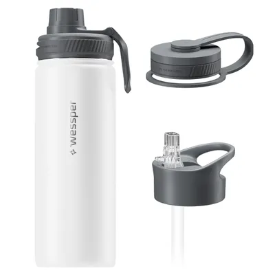 Produktbild von Wessper B3 THERMOSTEEL Thermoflasche 0,5 L Weiß mit 3 Verschlüssen