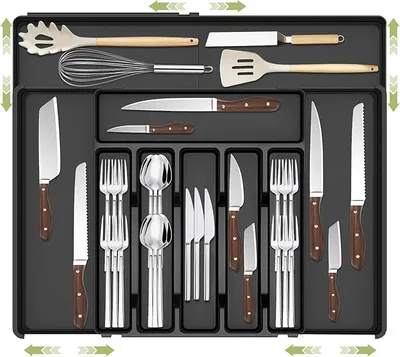 Produktbild von PolkaHome® Besteckkasten für Schubladen, Besteck-Organizer, verstellbar, Breite 30-53 cm, Küchenorganizer für Löffel und Gabeln