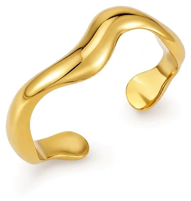 Produktbild von GD GOOD.designs Goldener Edelstahl Ring Damen verstellbar – Statement Ring offen & wasserfest – Wellen-Design in 18K Gold, inkl. Geschenkbox (Ringgröße 50–60)