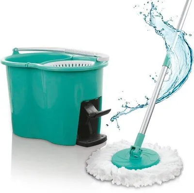 Imagen del producto de Mopa de limpieza con dos compartimentos, color turquesa, de alta eficiencia