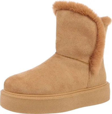Produktbild von Ital-Design Damen Stiefeletten Plateaustiefeletten Flache Stiefeletten Leicht gefüttert Wildlederoptik Snowboots 87214755 Camel Gr.  39
