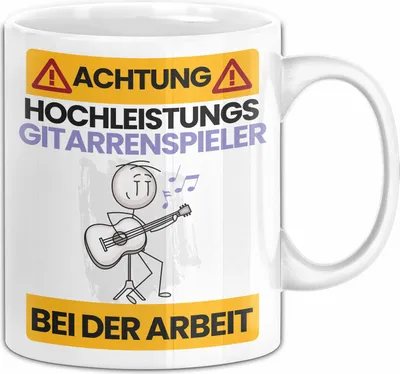 Produktbild von Gitarrenspieler Tasse Geschenk Lustiger Spruch Geschenkidee für Gitarrenspieler Achtung Hochleistungs Gitarrenspieler Bei Der Arbeit (Weiß)