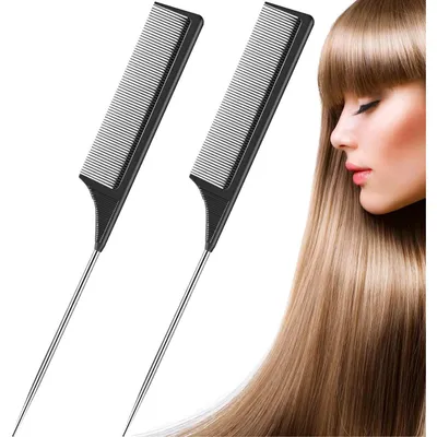 Immagine prodotto di 2 pettini per capelli con manico in metallo, fibra di carbonio, resistenti al calore, 23 cm