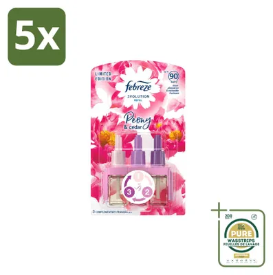 Productafbeelding van 5 x Febreze 3Volution navulling - Pioenroos & Cederhout - Voorraadverpakking - 5 stuks