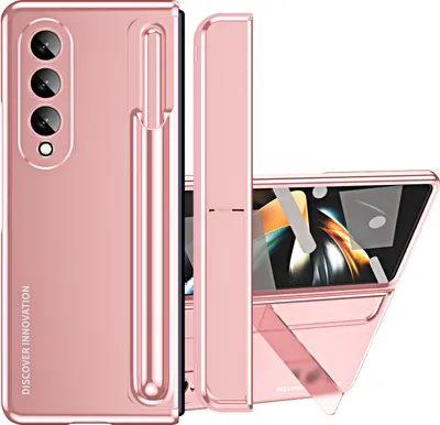 Image de Galaxy Z Fold4 Housse, PC galvanisé Porte-stylo intégré & support avec protection d'écran Housse de protection pour Samsung Galaxy Z Fold 4 5G or rose