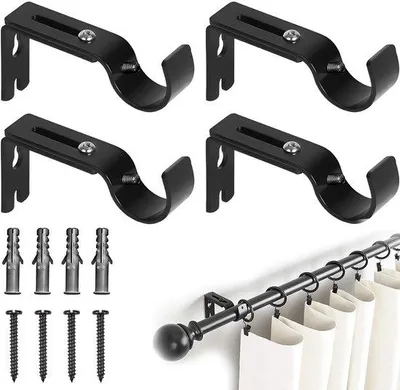 Productafbeelding van Ibenzoa® 4-delige set verstelbare zwarte ijzeren gordijnroedebeugels, geschikt voor gordijnstangen met een diameter van 25 mm, met een verstelbare breedte van 9–12 cm – inclusief schroeven en pluggen