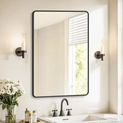 Zdjęcie produktu dla SONGMICS, lustro ścienne, prostokątne, rama aluminiowa, 91 x 61 cm – kolor: czerń