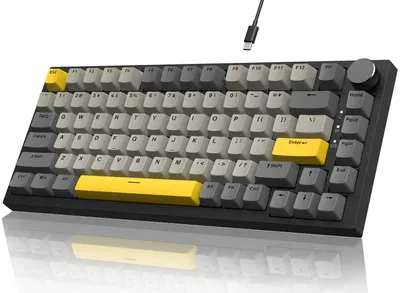 Zdjęcie produktu dla YINDIAO Ajazz AK820 - Mechaniczna klawiatura z przyciskami, układ ANSI 75%, 82 klawisze, przewodowa klawiatura gamingowa, ulepszona konstrukcja z uszczelkami, możliwość wymiany przełączników, liniowe przełączniki, podświetlenie RGB, do PC, MAC (szara) – G