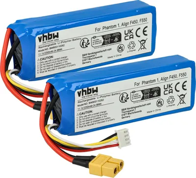 Produktbild von vhbw 2x Akku kompatibel mit DJI F450, 7FE0, Phantom 1, F550, RI36, Phantom FC40 Drohne Multicopter Quadrocopter (2250 mAh, 11,1 V, Li-Polymer)