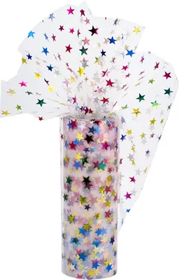 Produktbild von Tüll Stoff Rolle mit Sternen 15cm x 9m Weiß / Bunt Regenbogen