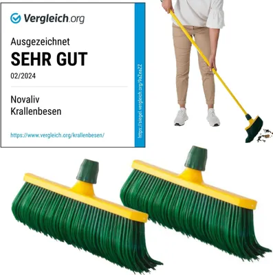 Produktbild von Novaliv Krallenbesen Set 30 cm Kunststoff mit Teleskopstiel gebogenen Borsten Gartenbesen Straßenbesen Kehrbesen Laubbesen (2, 40 cm Ersatzkopf)