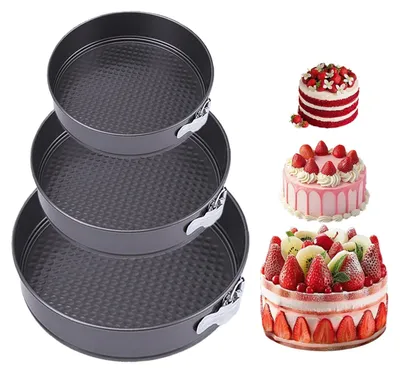 Image de Lot de 3 moules à gâteau ronds noirs – Moules antiadhésifs de 20/22/24 cm