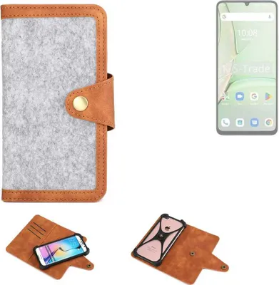 Produktbild von K-S-Trade Handyhülle kompatibel mit UMIDIGI G9C Schutzhülle Filz-Hülle Kunst-Leder hellgrau braun (1x)