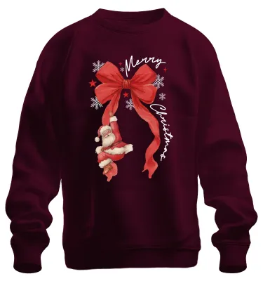 Zdjęcie produktu dla Bluza uni Merry Christmas Father Christmas z czerwoną kokardą i płatkami śniegu, bordowy, 3XL