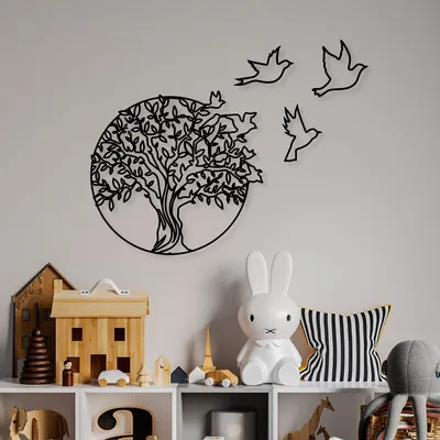 Produktbild von Wallity, Tree And Birds 3, Dekoratives Wandaccessoire aus Metall, 100 % METALL, Schwarz, 61 x 56 cm